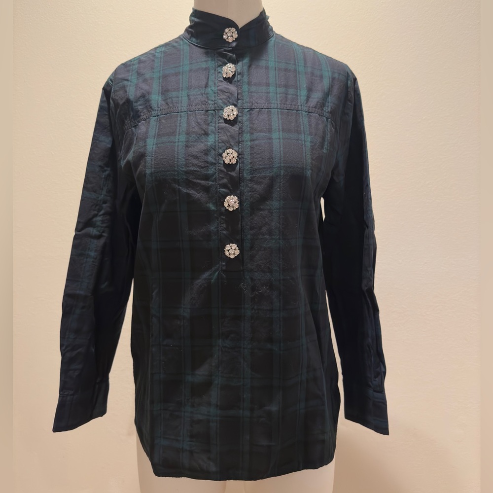 Jcrew tunic in black watch tartan with jewel buttons